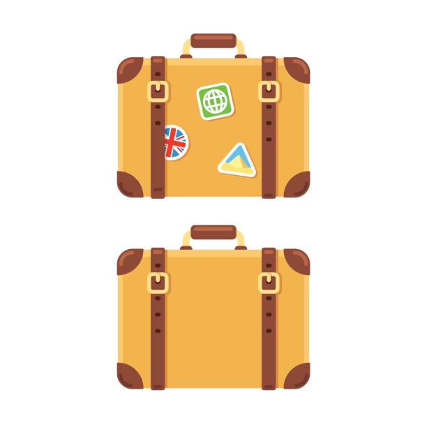 ilustrações de stock, clip art, desenhos animados e ícones de vintage leather suitcase with stickers - suitcase label old old fashioned