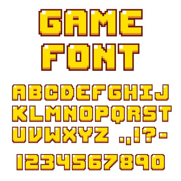 ilustrații de stoc cu fontul jocurilor video pixel - pixel art