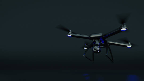 istock drone, quadrocopter, with photo camera flying in the blue sky. 662196348