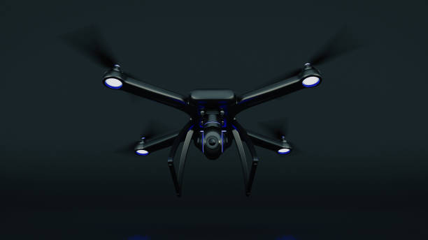istock drone, quadrocopter, with photo camera flying in the blue sky. 662196578