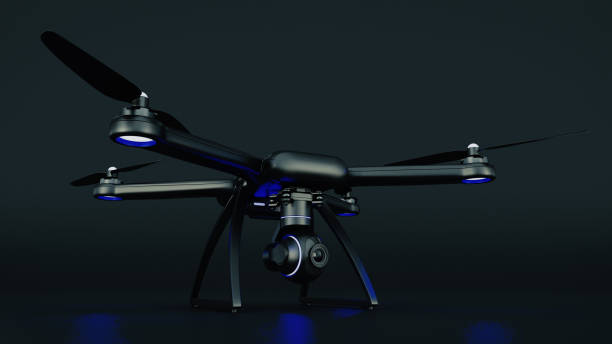 istock drone, quadrocopter, with photo camera flying in the blue sky. 662196892