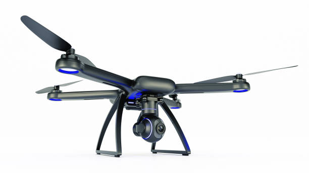 istock drone, quadrocopter, with photo camera flying in the blue sky. 662197094