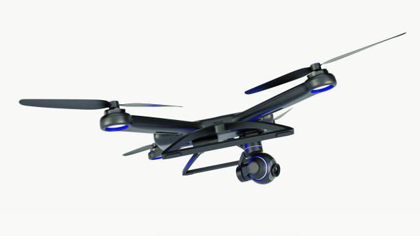 istock drone, quadrocopter, with photo camera flying in the blue sky. 662197244
