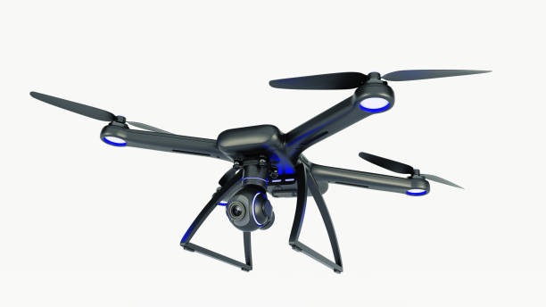 istock drone, quadrocopter, with photo camera flying in the blue sky. 662197550