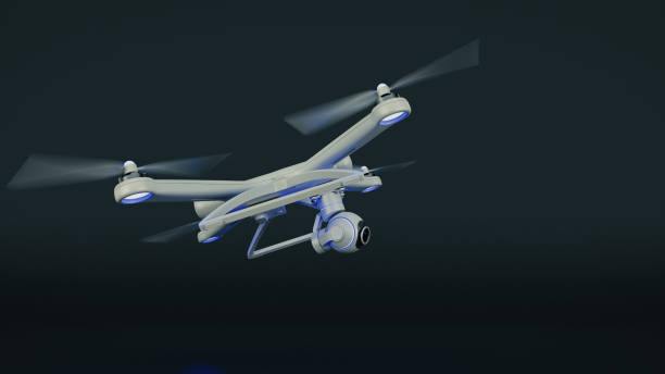 istock drone, quadrocopter, with photo camera flying in the blue sky. 662198428