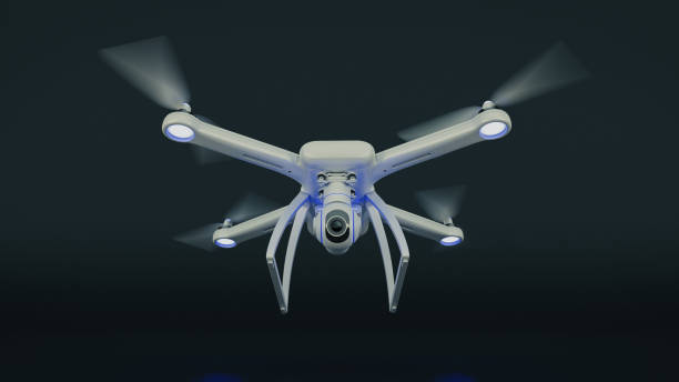 istock drone, quadrocopter, with photo camera flying in the blue sky. 662198630