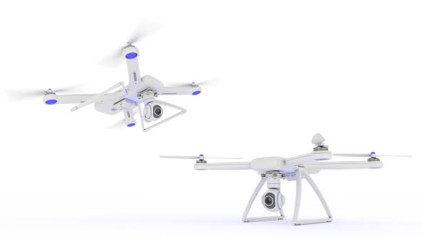 istock drone, quadrocopter, with photo camera flying in the blue sky. 662199160