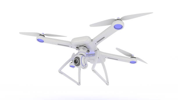istock drone, quadrocopter, with photo camera flying in the blue sky. 662199350