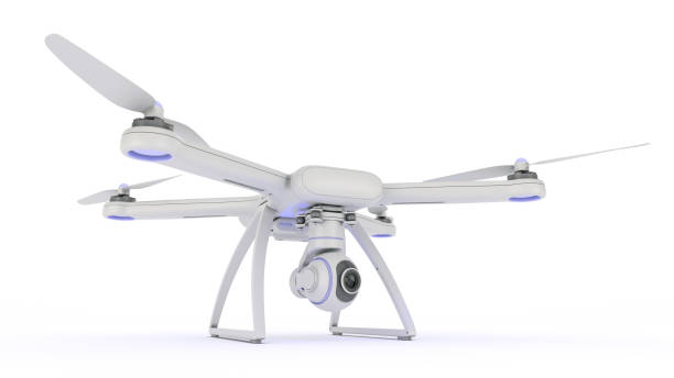 istock drone, quadrocopter, with photo camera flying in the blue sky. 662201014