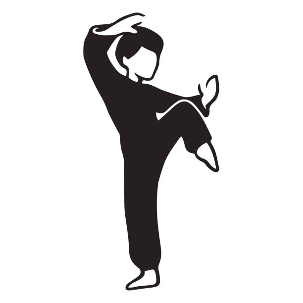 Martial Art Master Martial Art Master illustration. Man in karate pose, stylized black and white drawing. qi gong stock illustrations