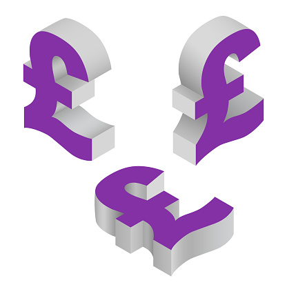 Symbol pound sterling currency. Isometric icons on white background. Vector 3d illustration.