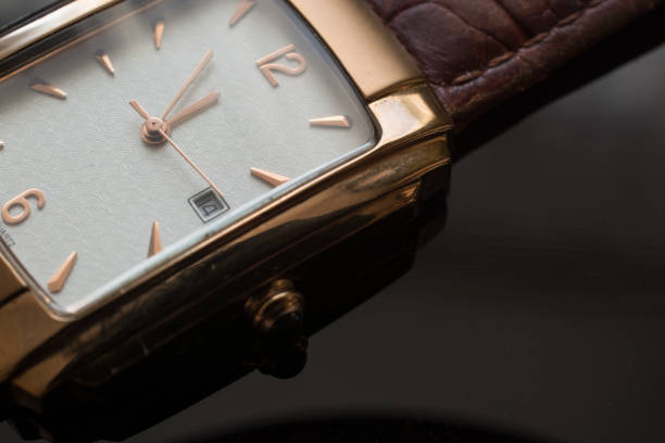 istock Golden Men's Wristwatch on a Black Background. 662261280