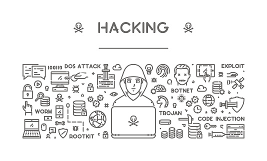 Computer Hacking Diagram Vector Line Concept Of Hacking For Web Stock Illustration - Download ...