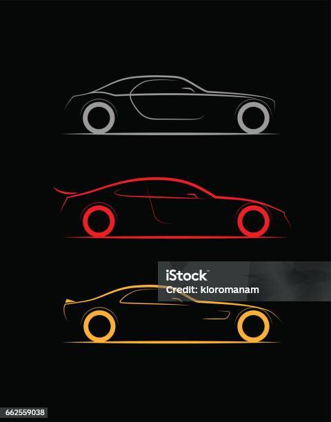 Set Of Three Stylized Silhouette Sports Business Luxury Car Coupe Stock Illustration - Download Image Now
