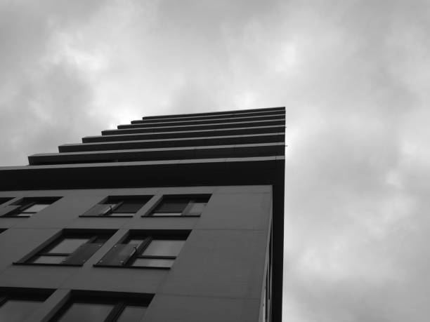 istock Low angle view of building exterior in monochrome 662589470