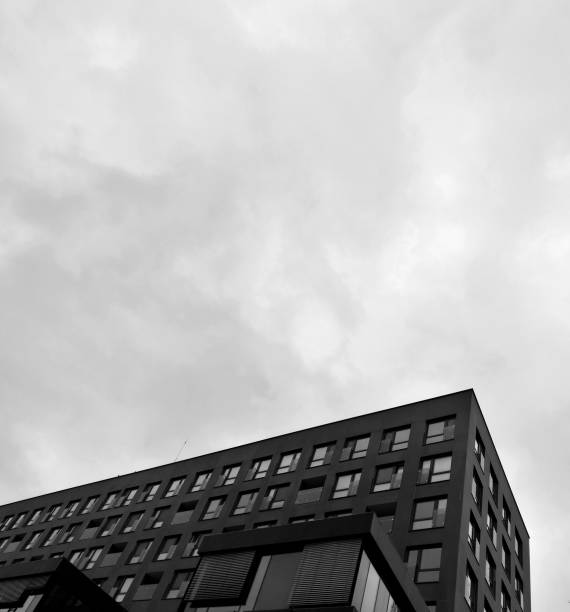 istock Low angle view of building exterior in monochrome 662589472