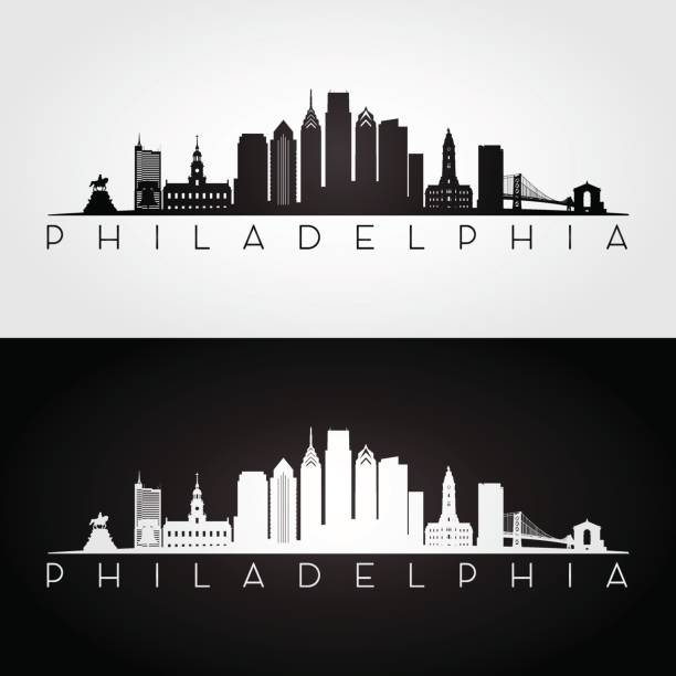 Philadelphia USA skyline and landmarks silhouette, black and white design, vector illustration. Philadelphia USA skyline and landmarks silhouette, black and white design, vector illustration. panoramas stock illustrations