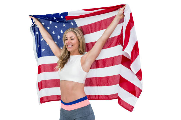 istock Athlete posing with american flag after victory 662847252