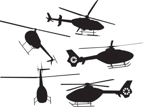 Vector illustration of Helicopters Silhouettes