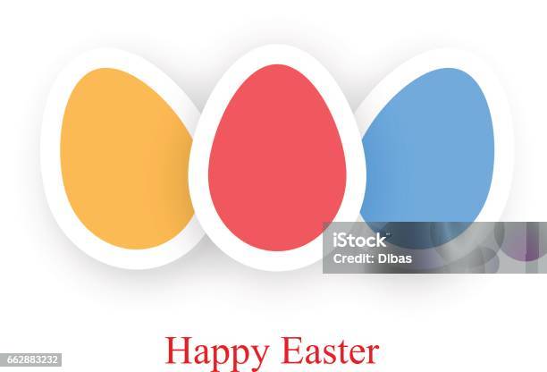 Happy Easter Card Colored Eggs On A White Background Stock Illustration - Download Image Now