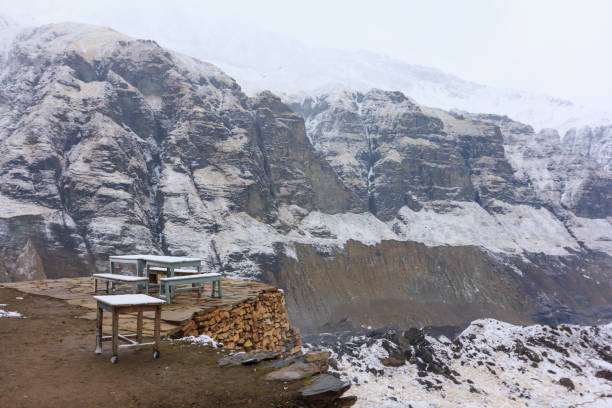 Snowcapped peak in the Himalaya mountains, Annapurna region, Nepal near Milarepa cave