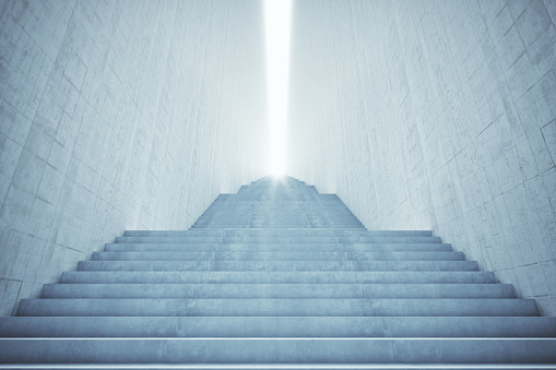 Long stairway to the light. 3d rendered image.