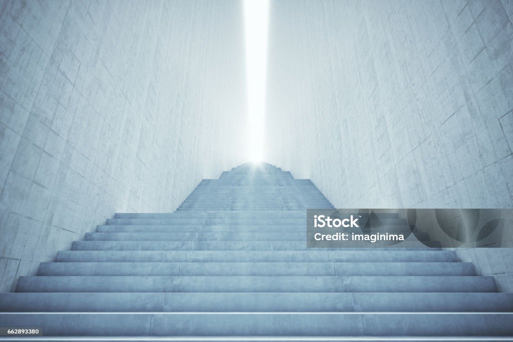 Long Stairway Long stairway to the light. 3d rendered image. Staircase Stock Photo