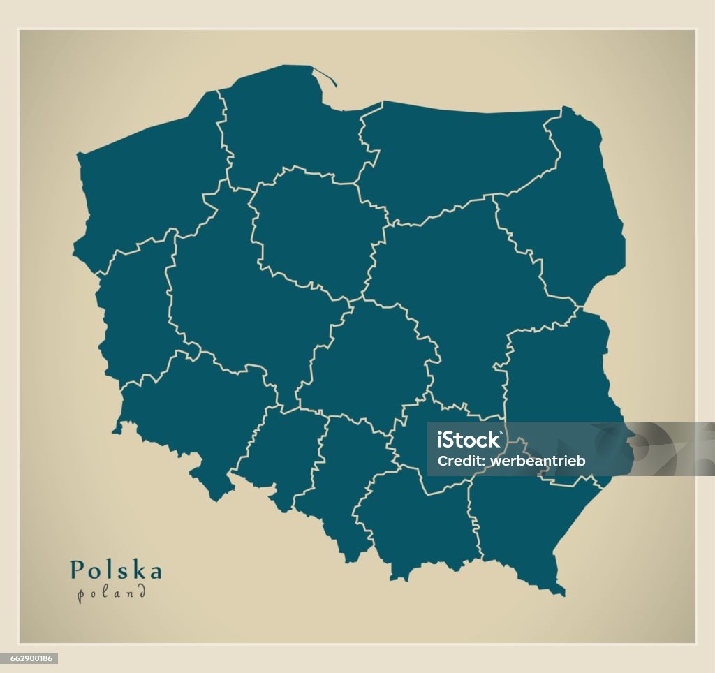 Modern Map - Polska with regions PL Map stock vector