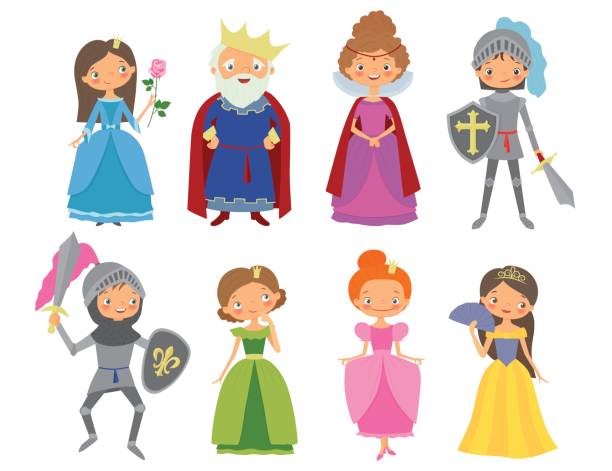 сказка. король, королева, рыцари и принцессы - women crown tiara princess stock illustrations