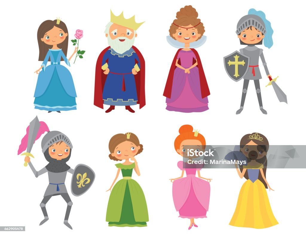 Fairy tale. King, Queen, Knights and Princesses Fairy tale. King, Queen, Knights and Princesses. Cartoon vector illustration Princess stock vector