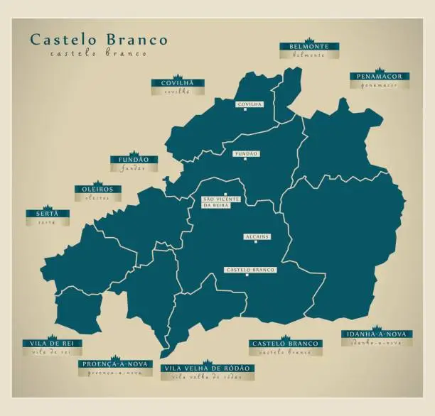 Vector illustration of Modern Map - Castelo Branco PT