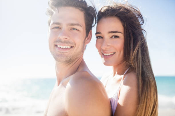 istock Front view of cute couple posing 662927332