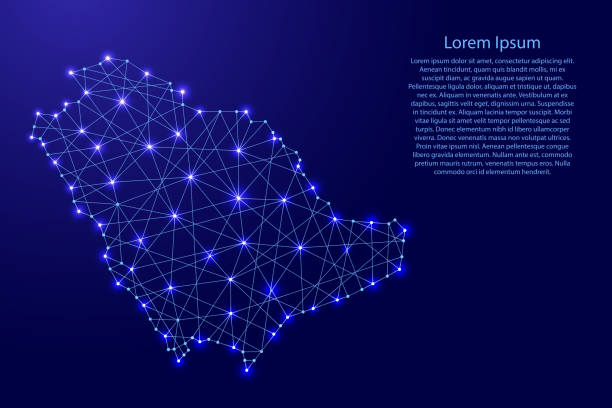 istock Map of Saudi Arabia from polygonal blue lines and glowing stars vector illustration 662935740