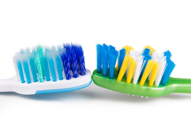 istock Comparison of toothbrush with  round tip bristle and tapered bristle 662967206
