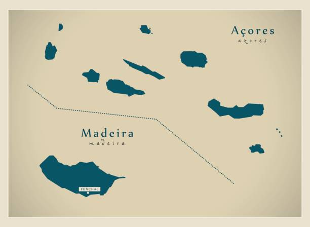 nowoczesna mapa - acores & madeira island pl - local landmark illustrations stock illustrations