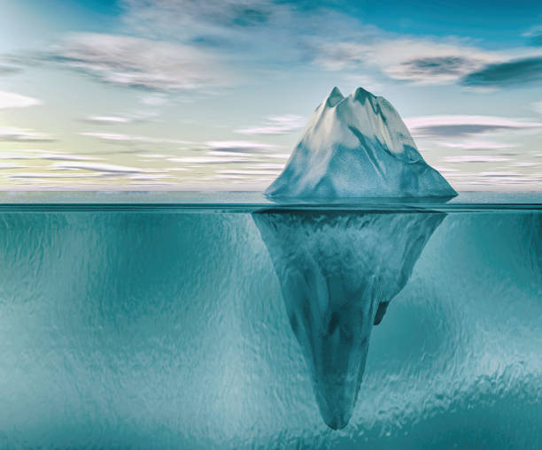 istock 3D illustration of iceberg under blue water. 662991434