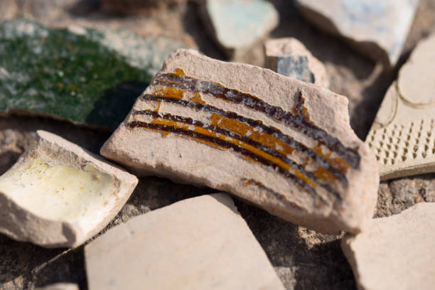 istock Archaeological finds - shards of ancient pottery vessels 663074824