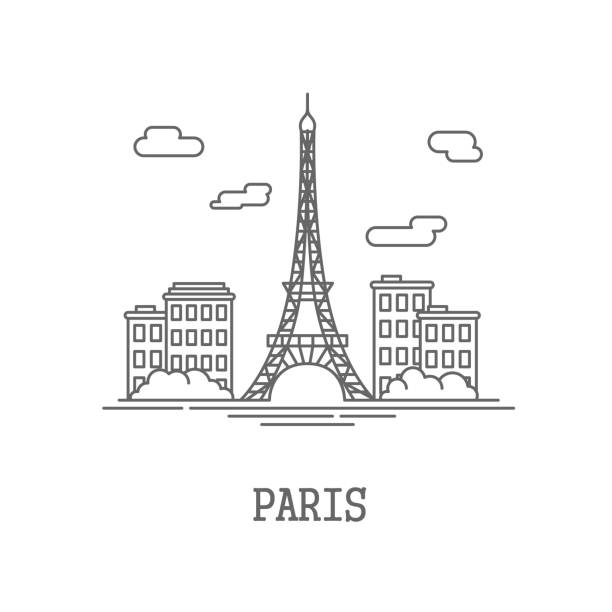 zeichnung silhouette der stadt paris - paris square architecture travel destinations urban scene stock-grafiken, -clipart, -cartoons und -symbole