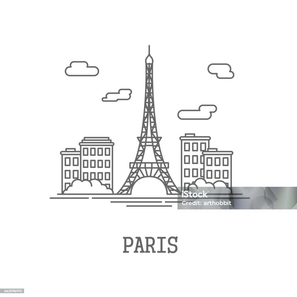 Desenho silhueta da cidade de Paris - Vetor de Paris royalty-free
