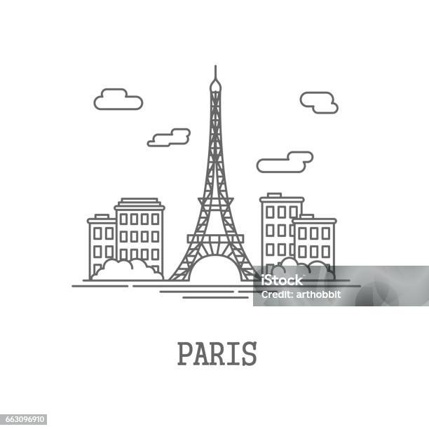 Drawing Silhouette The City Of Paris Stock Illustration - Download Image Now - Paris - France, Eiffel Tower - Paris, Waiting In Line