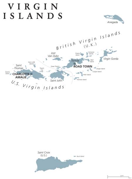 ilustraciones, imágenes clip art, dibujos animados e iconos de stock de mapa político islas vírgenes - us virgin islands