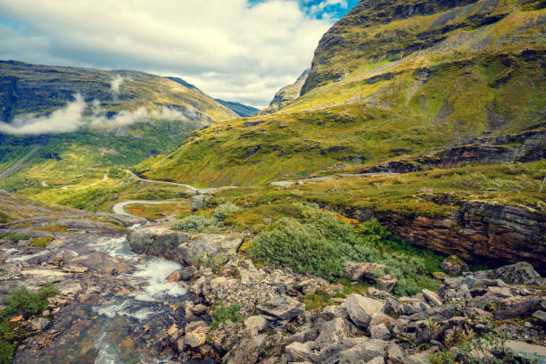 istock Mountain misty autumn landscape with dramatic cloudy sky Norway 663130658