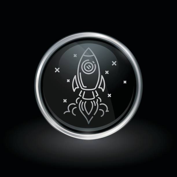 銀と黒の丸いエンブレム内ロケット発進アイコン - symbol star shape computer icon silver点のイラスト素材／クリップアート素材／マンガ素材／アイコン素材