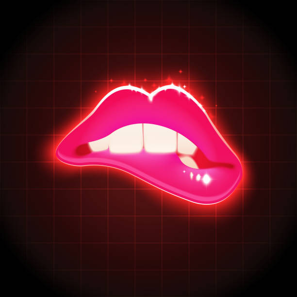 illustrations, cliparts, dessins animés et icônes de vector femme mordant les lèvres illustration rétro - sexy lips