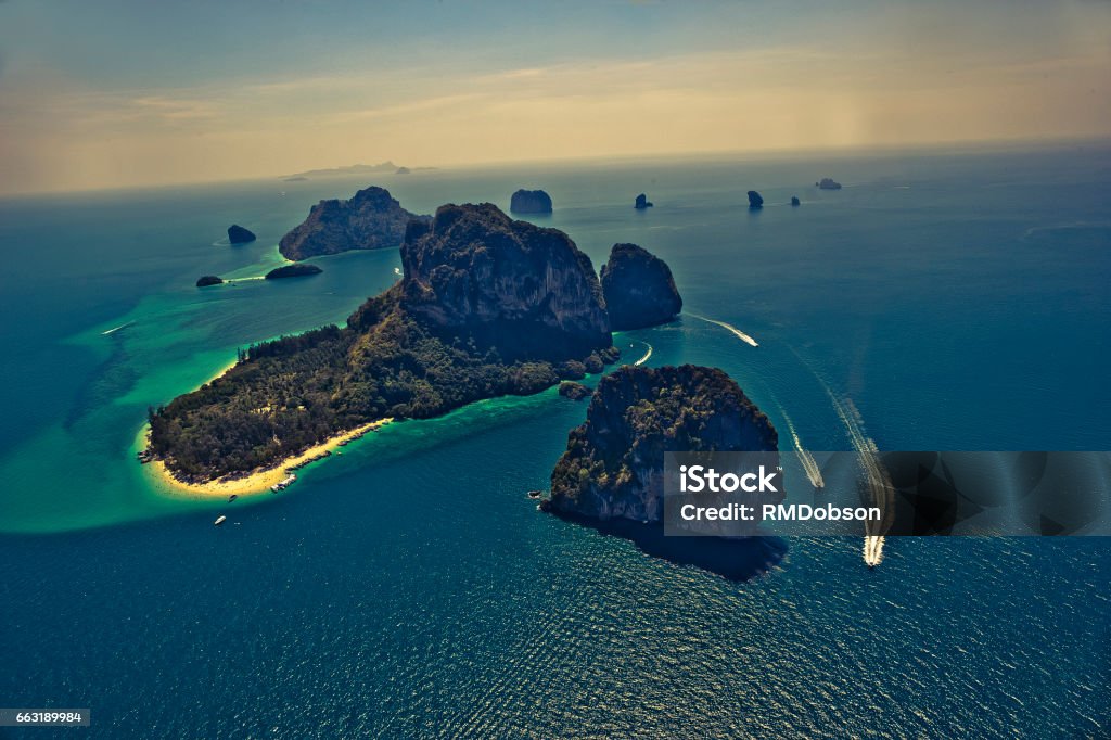 Aerial Views of Poda Island, Phang Nga Bay, Phuket, Thailand Aerial View Stock Photo