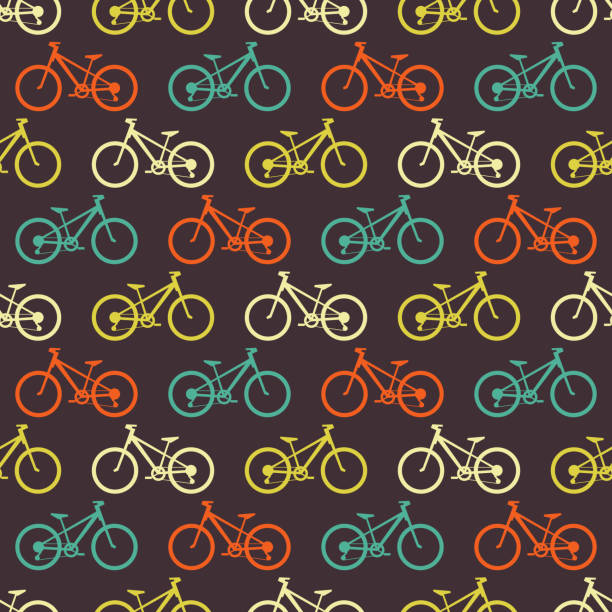 Retro bike seamless pattern Retro bike seamless pattern. Vector illustration for bicycle transport design. Bright vehicle pattern. Sport race ride cute wallpaper background. Cartoon silhouette shape. Healthy active leisure bicycle patterns stock illustrations