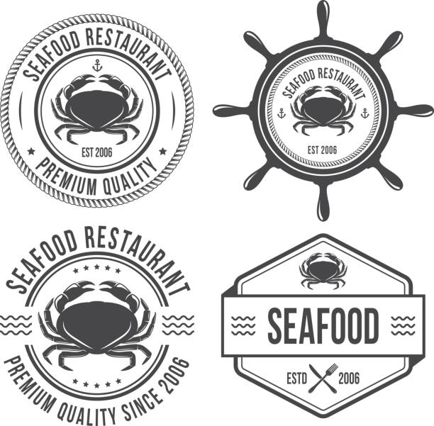 Seafood vintage emblems Seafood vintage emblems, vector illustrations crab seafood stock illustrations