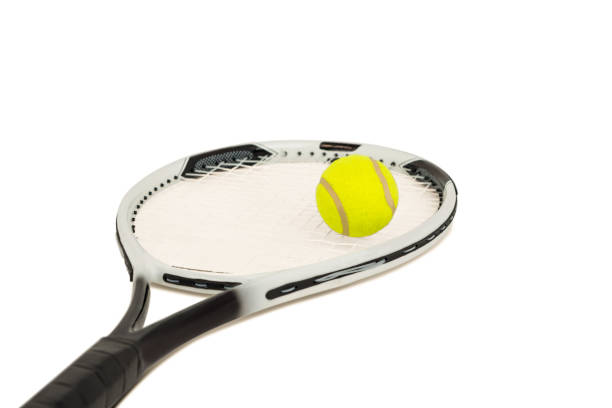 istock Tennis ball and racket on white background 663208882