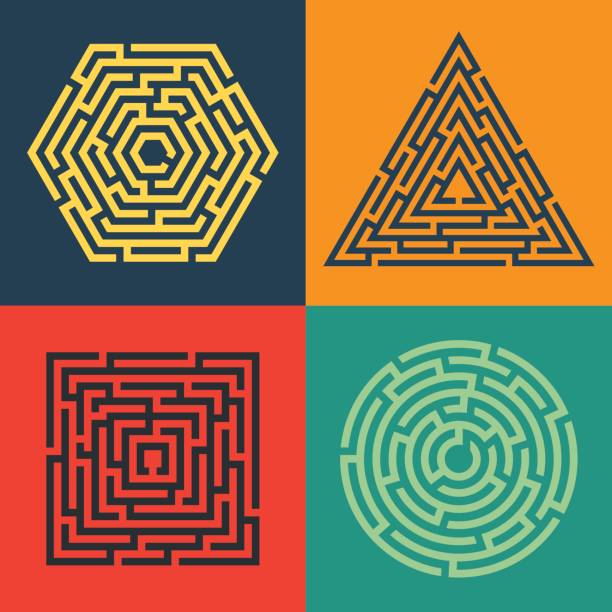 Set of 4 maze - square, circle, triangle, hexagon icon. Business concept. Labyrinth vector illustration. Set of 4 maze - square, circle, triangle, hexagon icon. Business concept. Labyrinth vector illustration. Hexagon stock illustrations