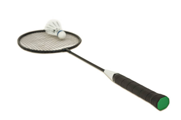 istock Badminton racket with feather shuttlecock on white background 663236592